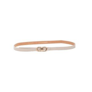 PERSAMAN NEW YORK Winter White Leather Double Gold Tone Buckle Belt
